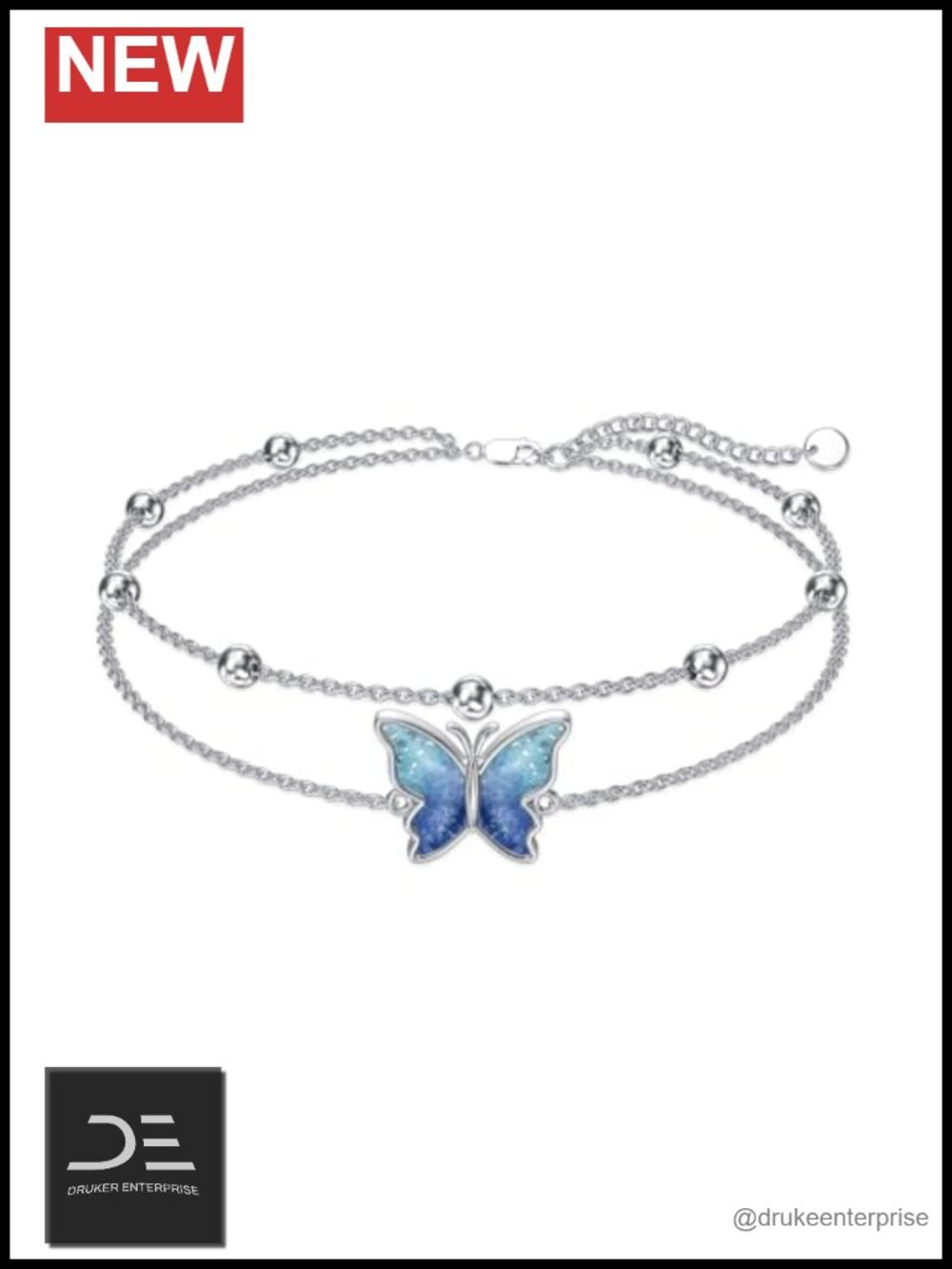 925 Sterling Silver Anklet Butterfly Charm Adjustable